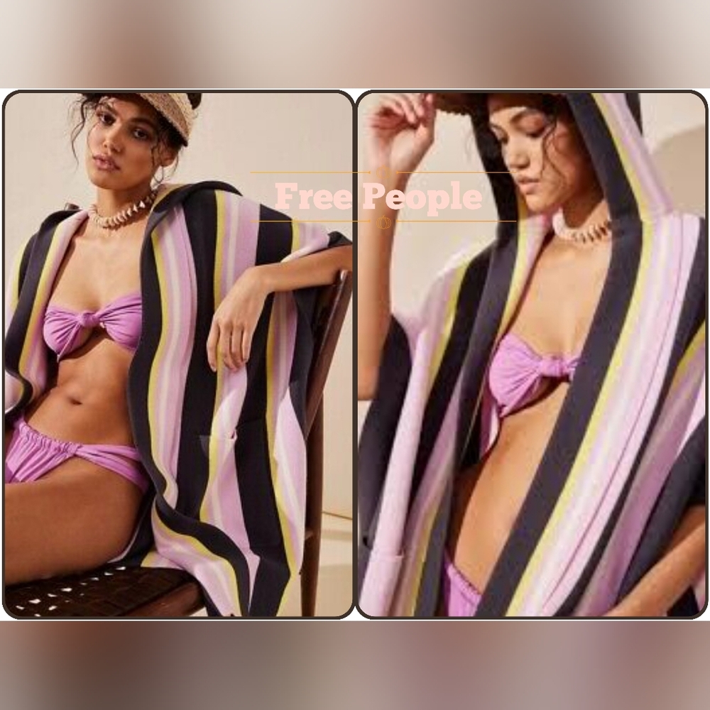 Free People All I need Stripe Hooded Poncho One Size NWT